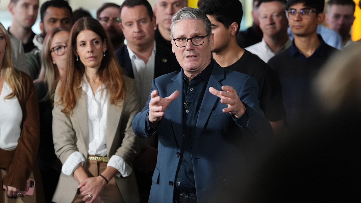 Keir Starmer addressing a crowd during a visit to McLaren Automotive