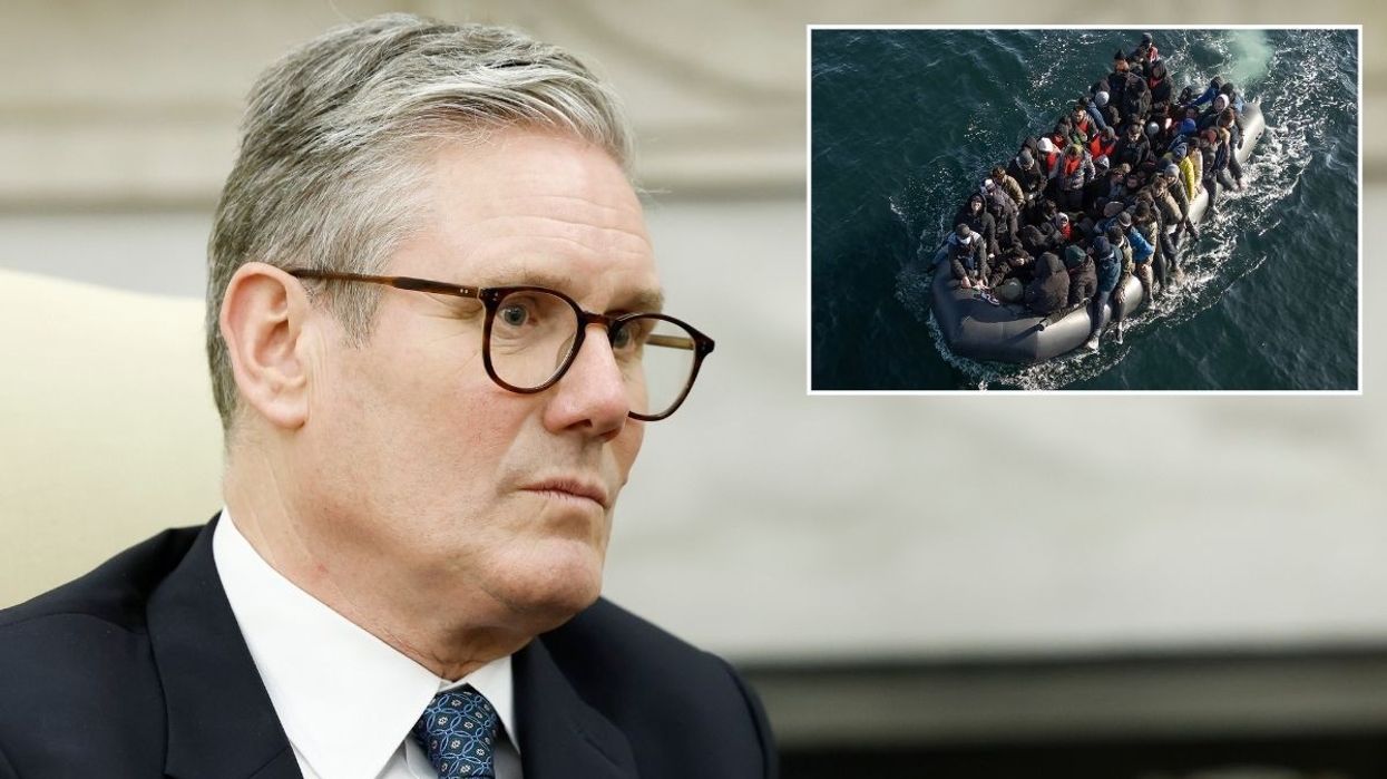 Keir Starmer and a boat of migrants crossing the English Channel