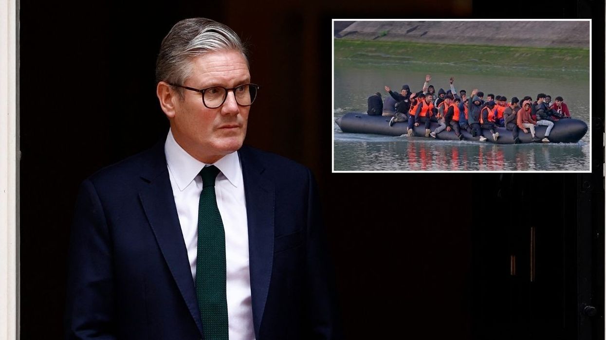Keir Starmer and a small boat with migrants