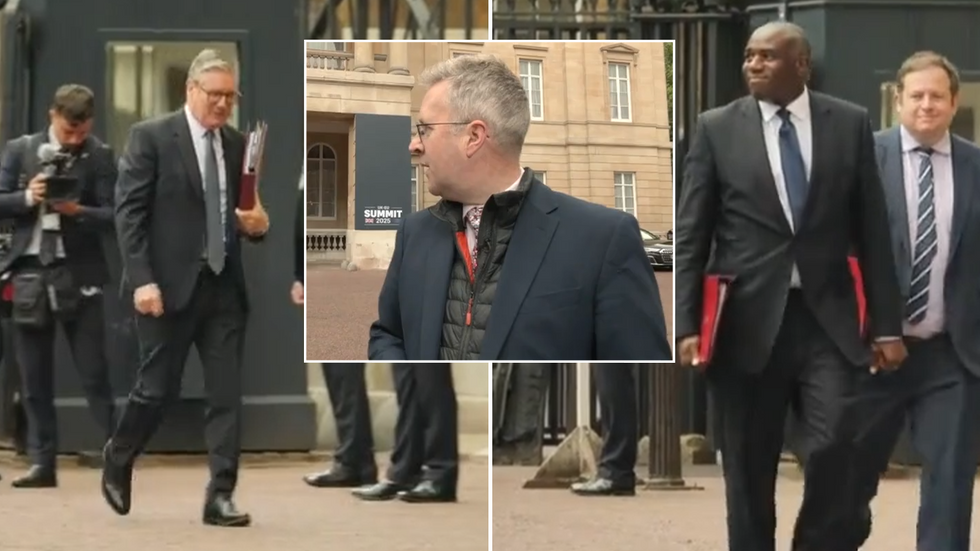 Keir Starmer and David Lammy arrive at the UK-EU summit with an inset image of Chopper