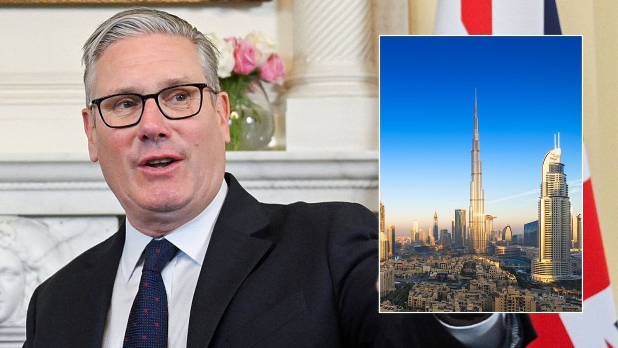 Keir Starmer and Dubai skyline