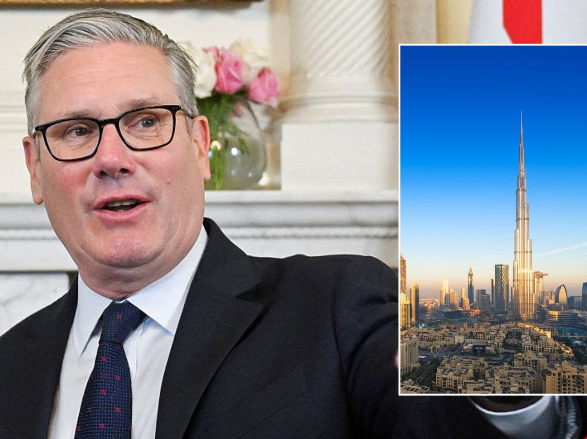 Keir Starmer and Dubai skyline