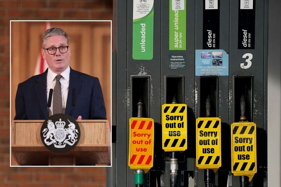 Keir Starmer and empty petrol pumps
