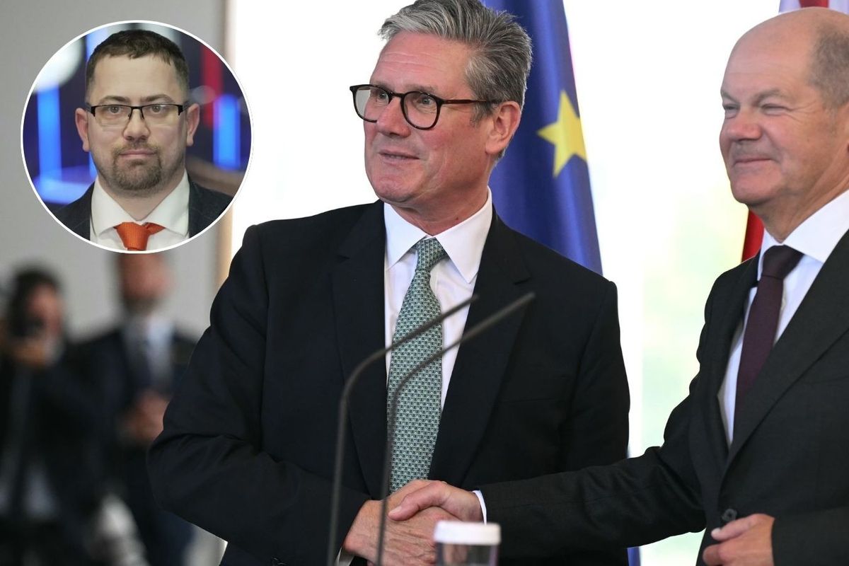 Keir Starmer and German Chancellor Olaf Scholz and photo of Keith Bays