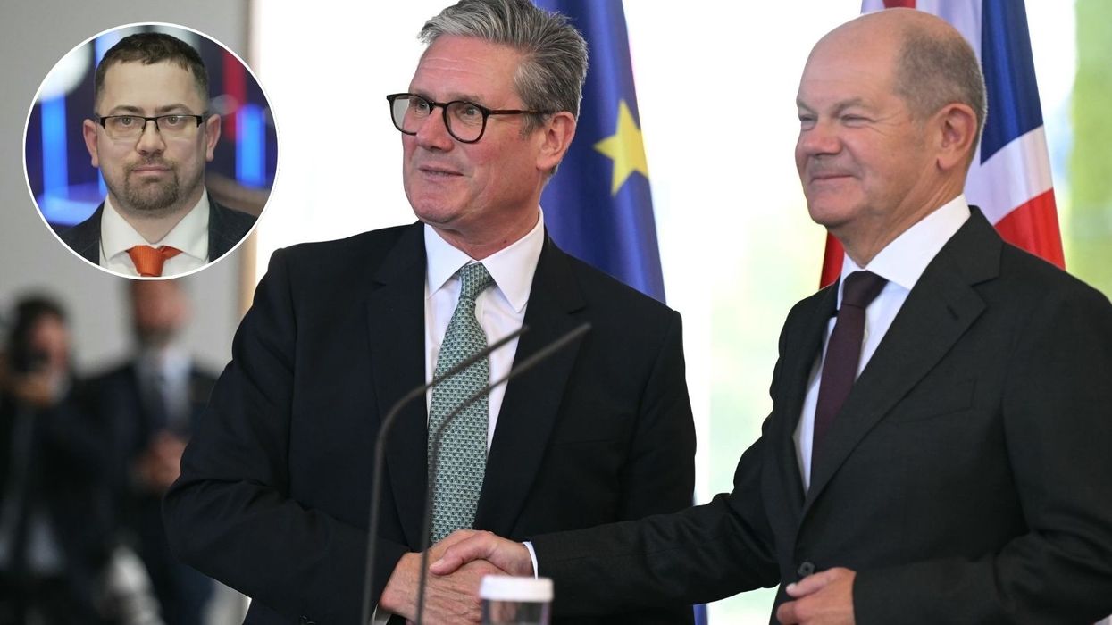 Keir Starmer and German Chancellor Olaf Scholz and photo of Keith Bays