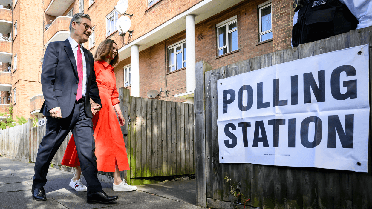Keir Starmer and his wife walking to their local polling station