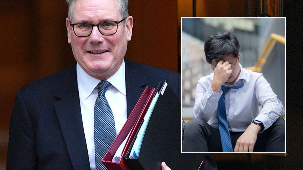 Keir Starmer and young man in distress