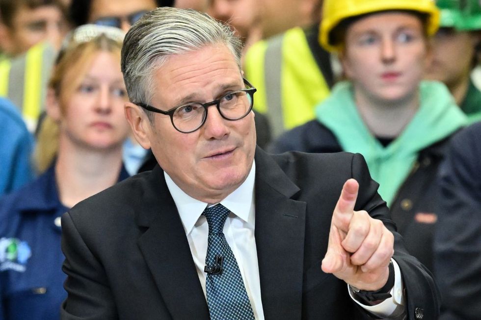 Keir Starmer delivers a speech during a visit to the BAE Systems' Govan facility