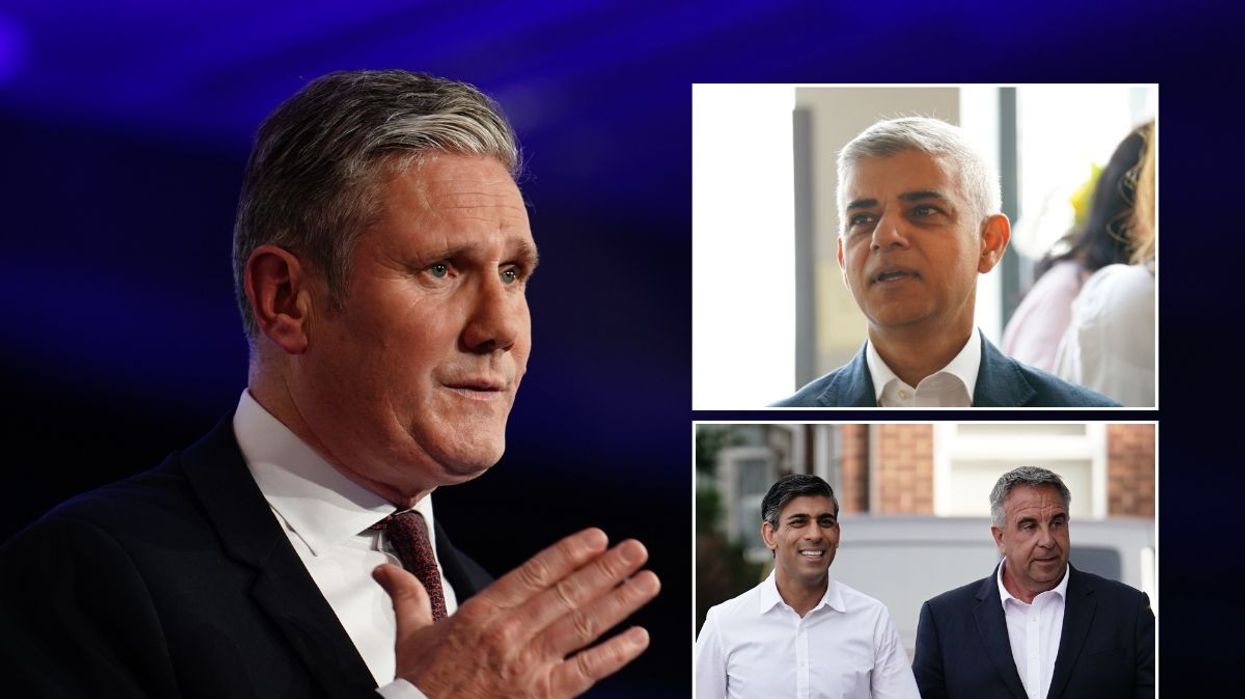 Keir Starmer, inset of Sadiq Khan and Rishi Sunak