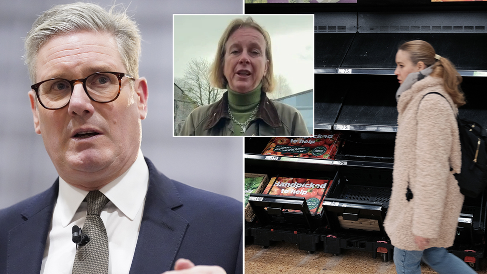 Keir Starmer, Jo Hilditch and empty shelves