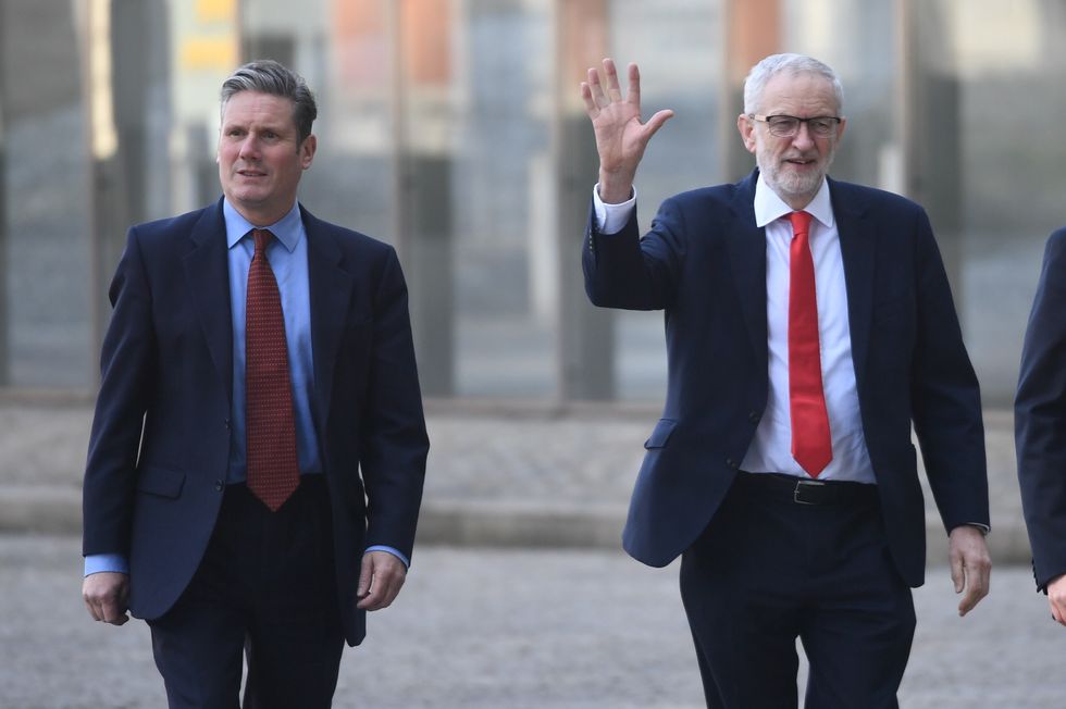 Keir Starmer (left) and former Labour Party leader Jeremy Corbyn arrive in Brussels ahead of a meeting with Michel Barnier