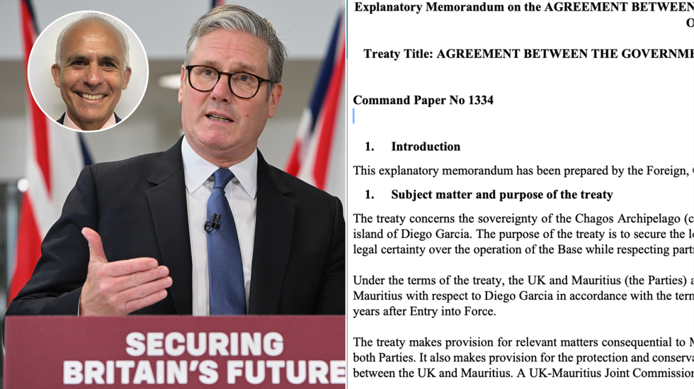 Keir Starmer (left), Chagos agreement (right)