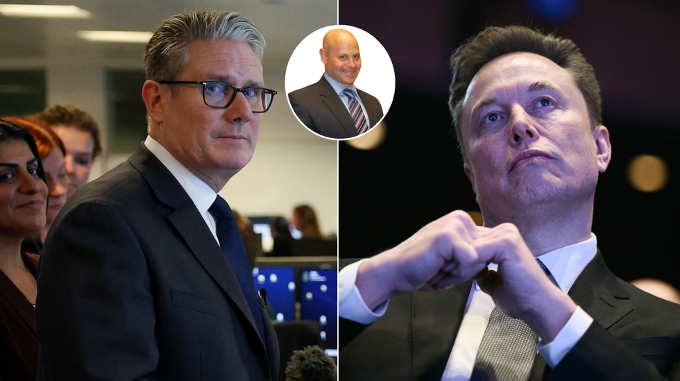 Keir Starmer (left), Elon Musk (right),