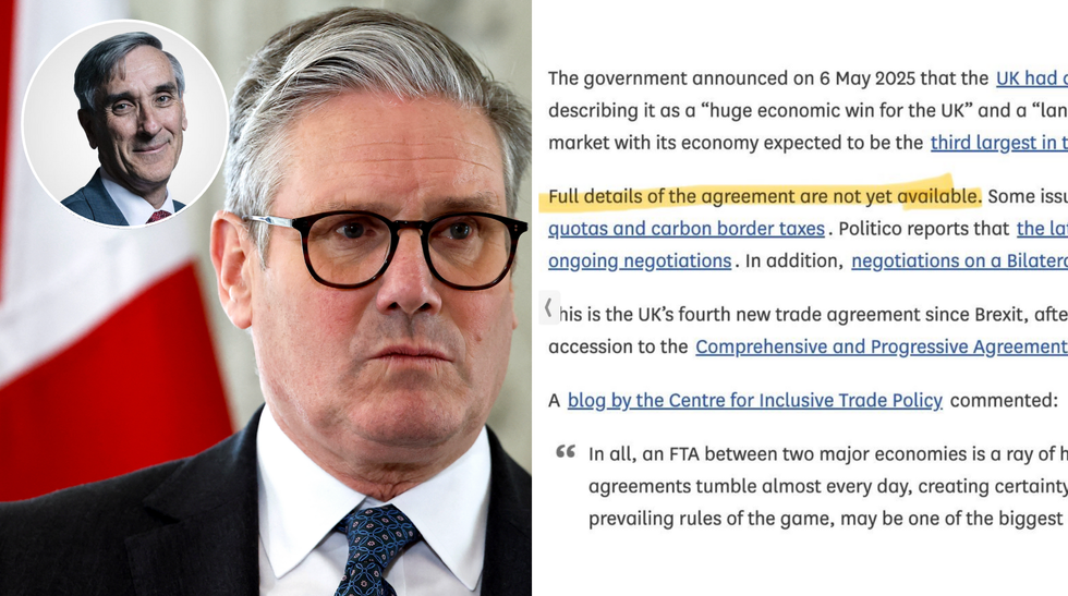Keir Starmer (left), India trade deal document (right)