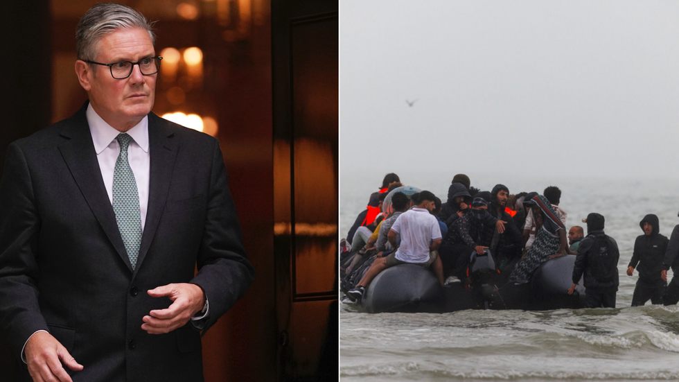 Keir Starmer (left), small boat crossings (right)