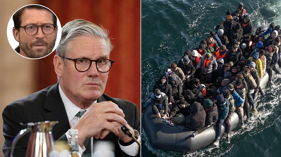 Keir Starmer (left), small boats (right)
