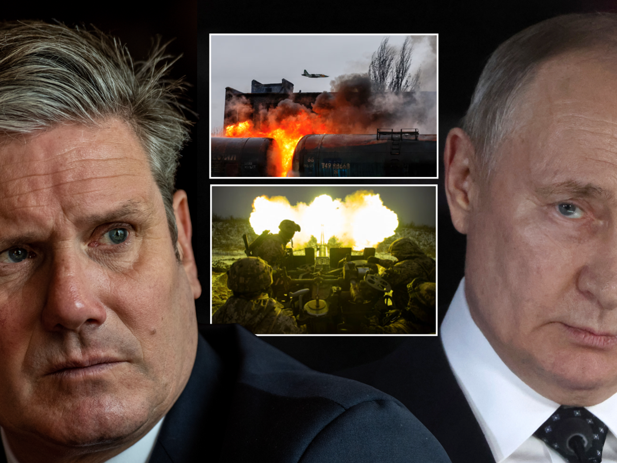 Keir Starmer (left), Vladimir Putin (right)