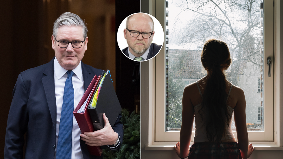 Keir Starmer (left), young girl looking out the window (right)