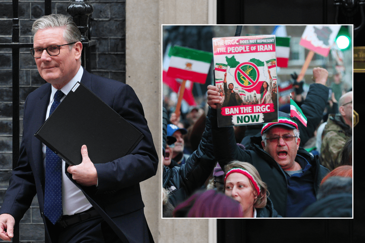 Keir Starmer outside No10; Protesters demanding the proscription of the IRGC in London