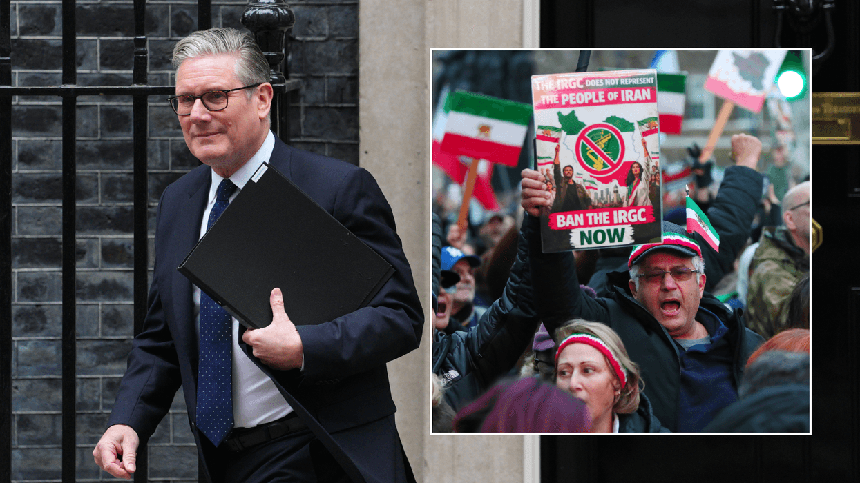 Keir Starmer outside No10; Protesters demanding the proscription of the IRGC in London