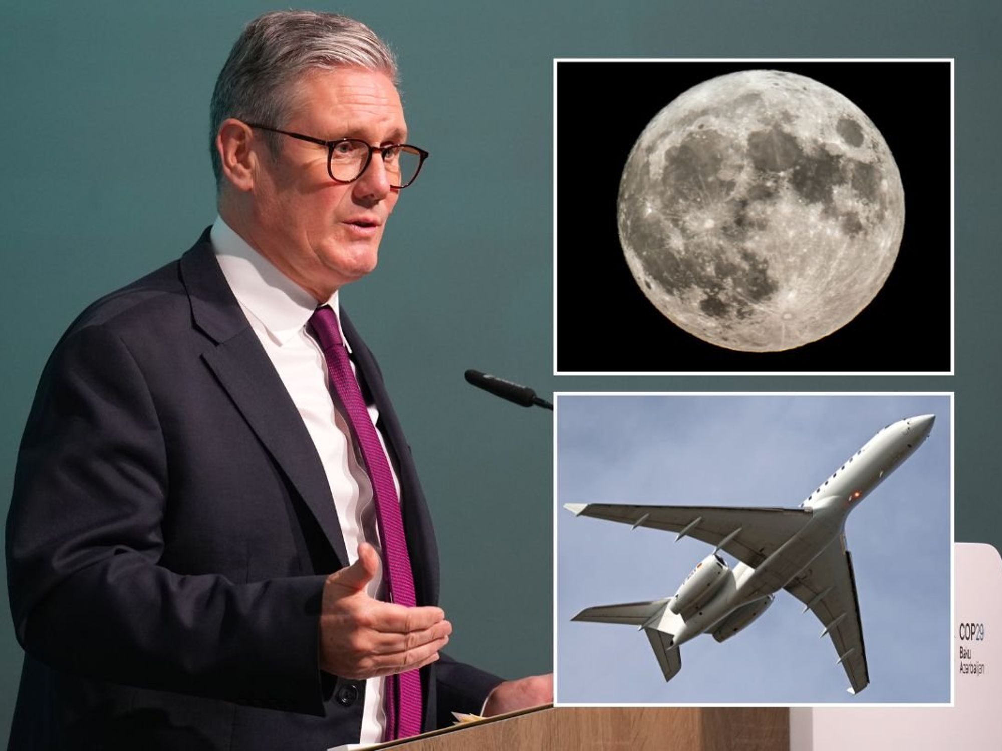Keir Starmer, plane, the moon