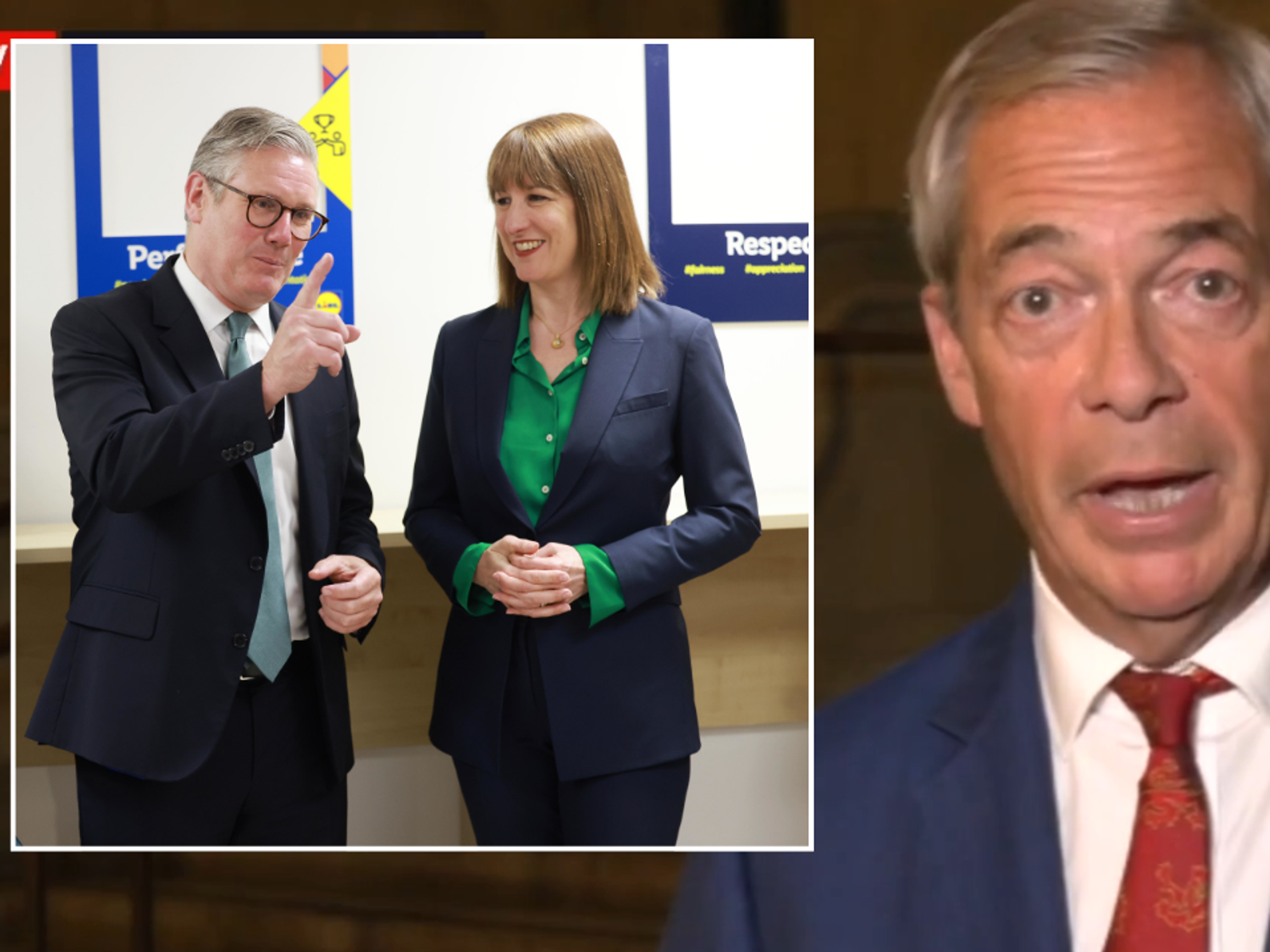 Keir Starmer, Rachel Reeves and Nigel Farage