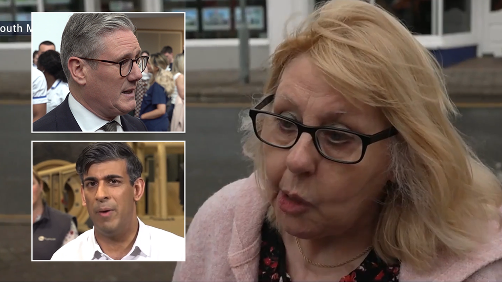 Keir Starmer, Rishi Sunak and Pauline Davis