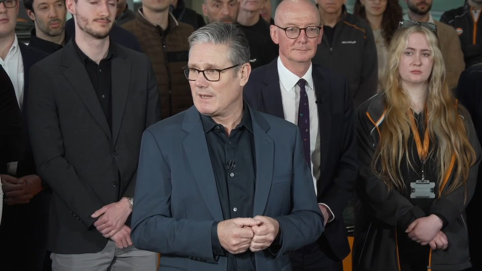 Keir Starmer speaking at McLaren HQ