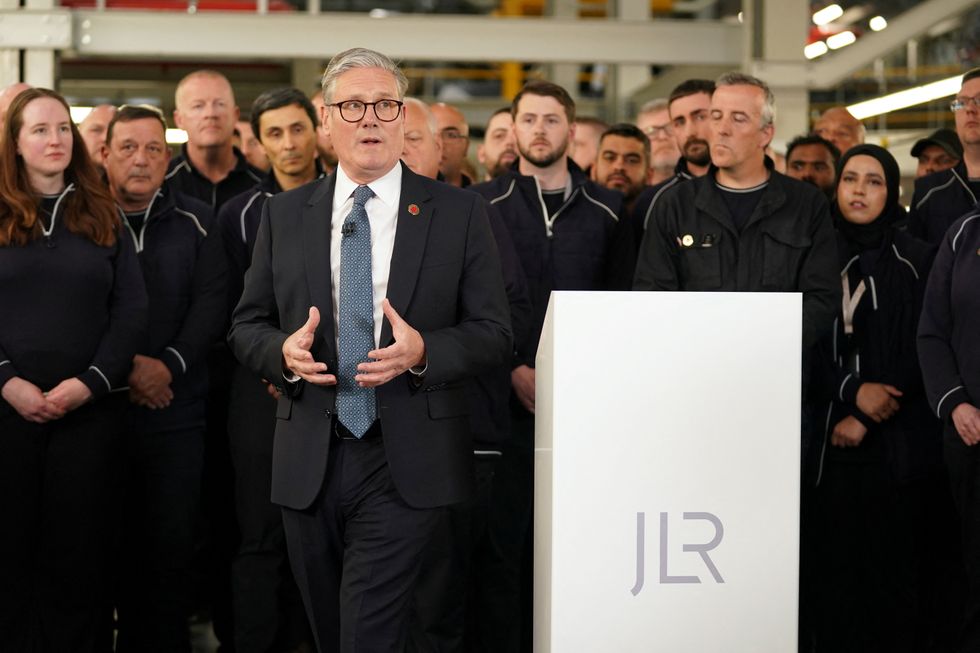 Keir Starmer speaking at the Jaguar Land Rover factory