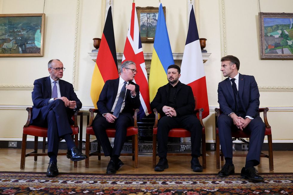 Keir Starmer, Ukrainian President Volodymyr Zelensky, German Chancellor Friedrich Merz and French President Emmanuel Macron