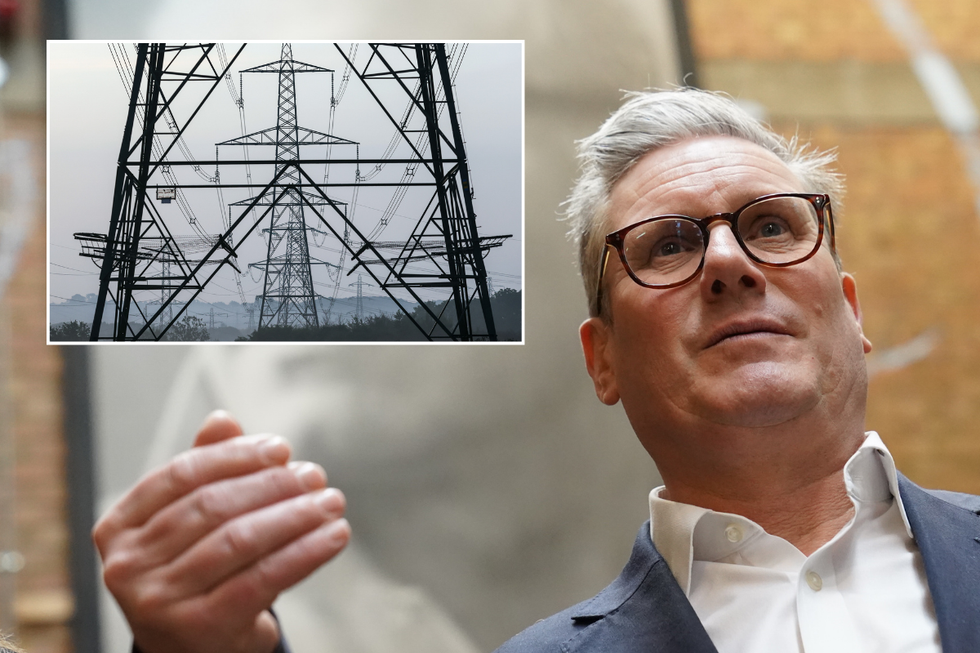Keir Starmer with inset of power grid