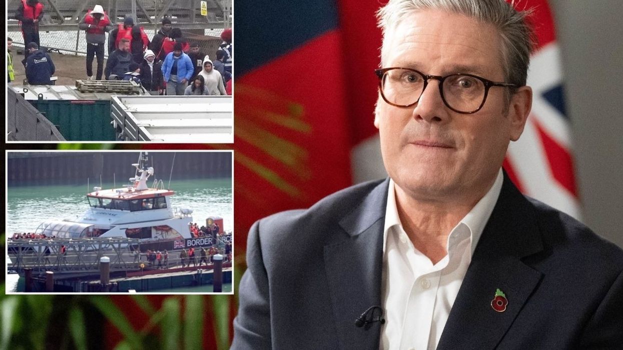 Keir Starmer with insets of recent Channel crossings