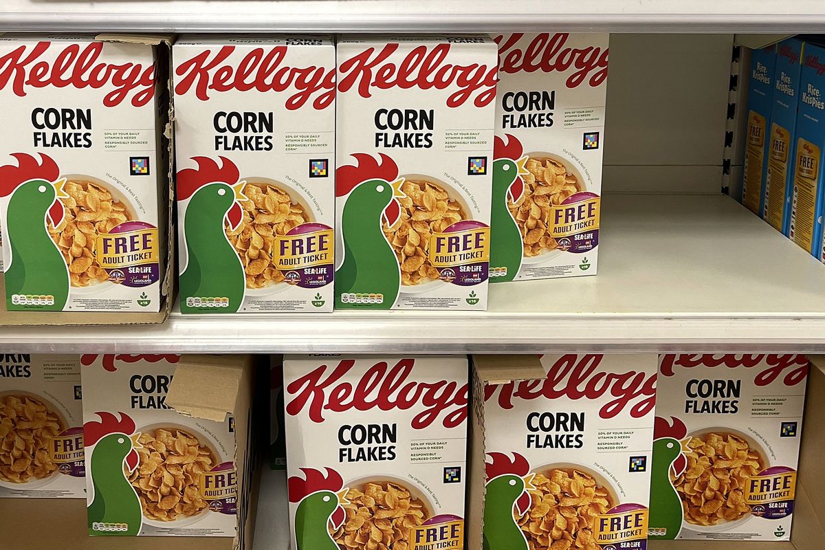 Kellogg's cereal box on shelf