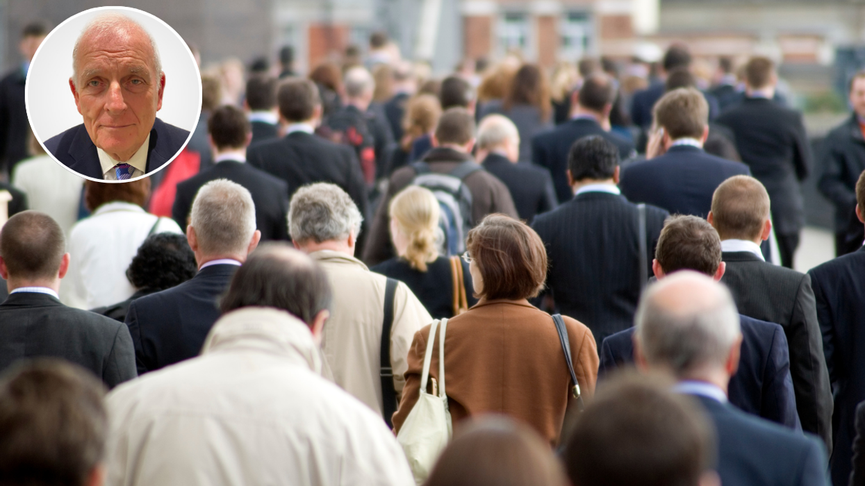 Kelvin MacKenzie and people walking to work in London