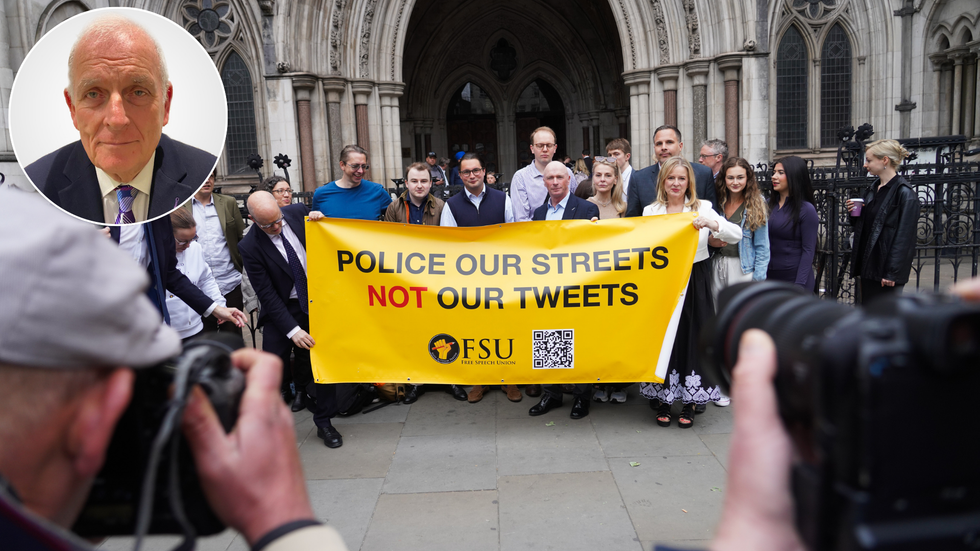 Kelvin MacKenzie and supporters of Lucy Connolly outside the Royal Court of Justice