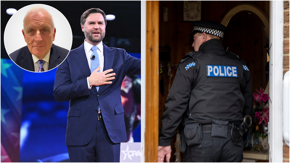 Kelvin MacKenzie, JD Vance and a British police officer