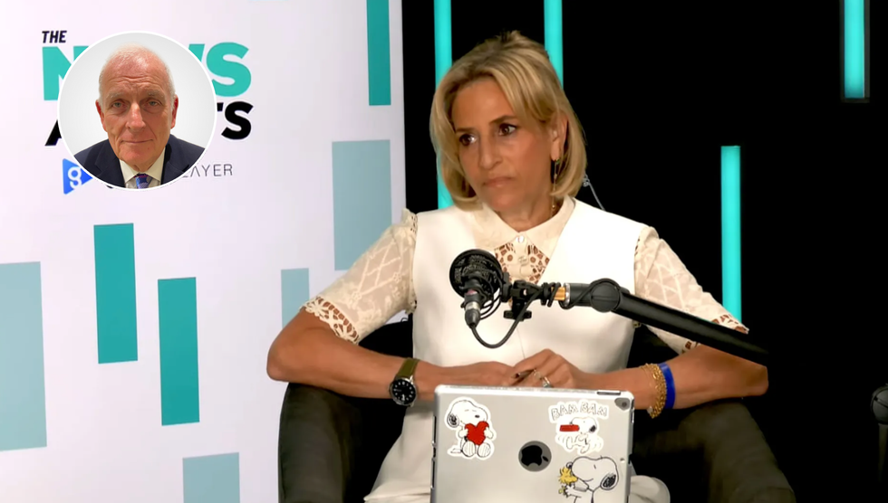 Kelvin MacKenzie (left), Emily Maitlis (right)