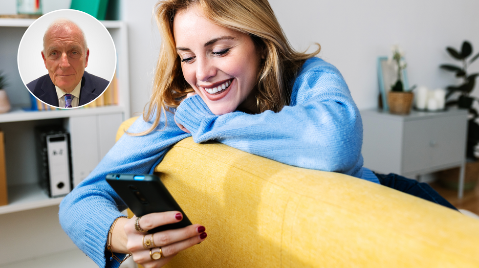 Kelvin MacKenzie (left), Woman on phone on the sofa (right)
