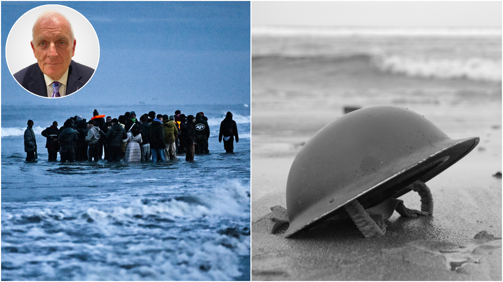 Kelvin MacKenzie, migrants crossing the channel and a helmet in Dunkirk