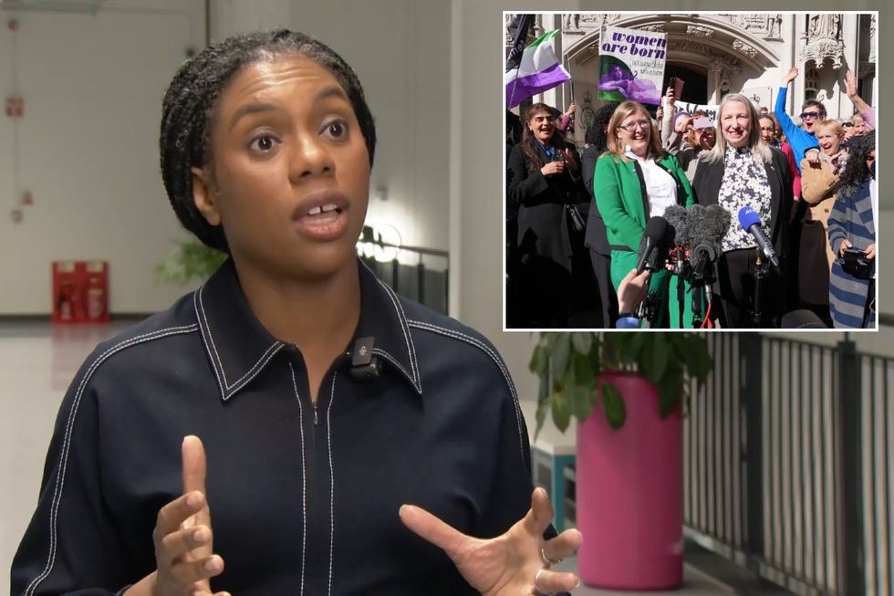 Kemi Badenoch and celebrating women outside Supreme Court
