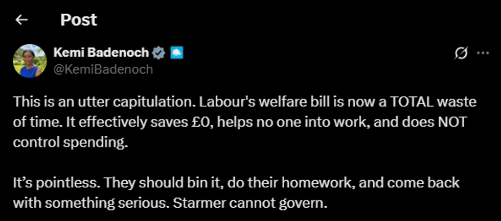 Kemi Badenoch calls welfare bill as 'pointless'