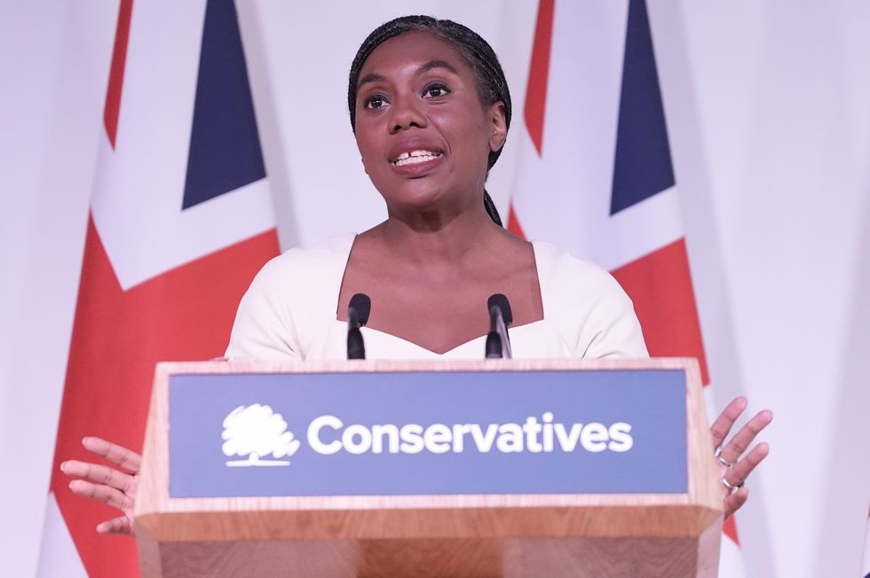 Kemi Badenoch delivering her speech on Britain's ballooning welfare bill on Tuesday