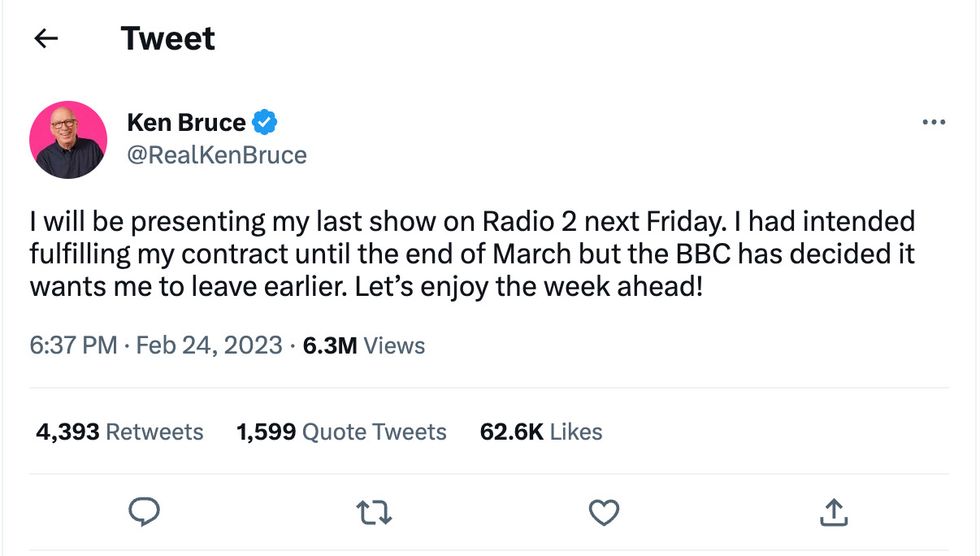 Ken Bruce shared the news on Twitter.