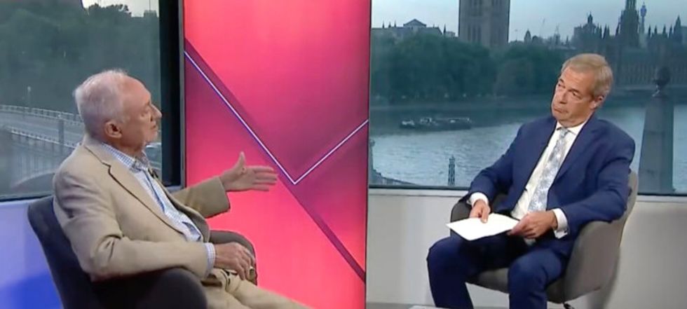 Ken Livingstone speaking to Nigel Farage in the GB News Westminster studio