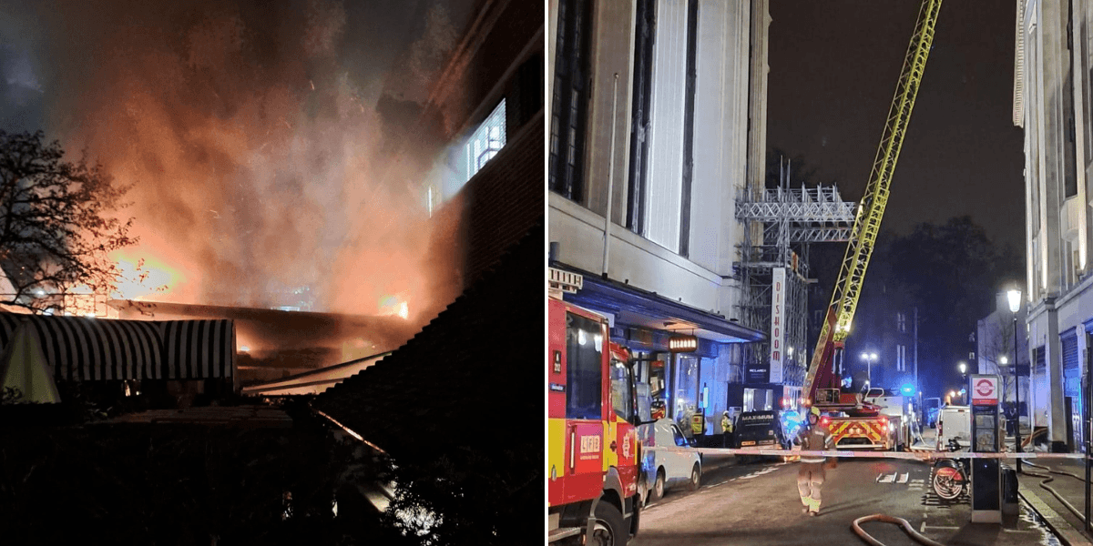 Inferno rips through rooftop as firefighters rush to popular London street Inferno rips through rooftop as firefighters rush to popular London street