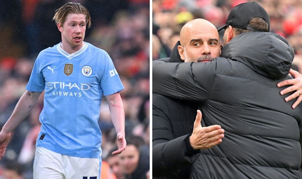 Kevin De Bruyne, Pep Guardiola and Jurgen Klopp