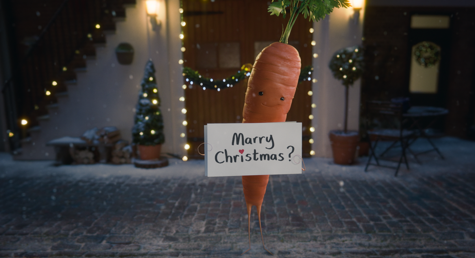 Kevin the Carrot proposing at Christmas