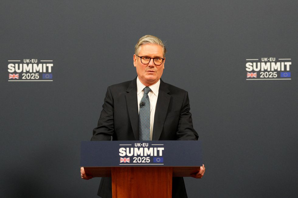 Kier Starmer speaks during a press conference at the UK-EU summit at Lancaster House
