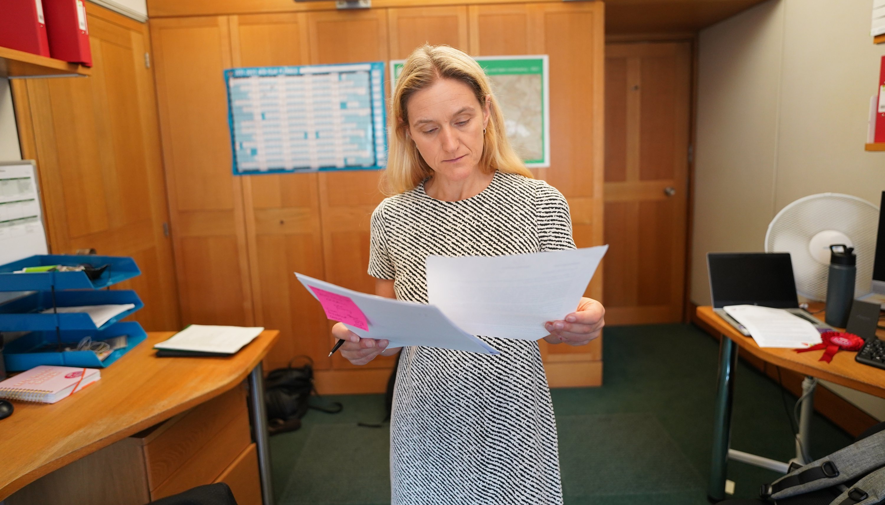 Kim Leadbeater in her office at the Houses of Parliament, Westminster, ahead of making her maiden speech in the House of Commons during a backbench debate on the legacy of her sister, murdered MP Jo Cox.