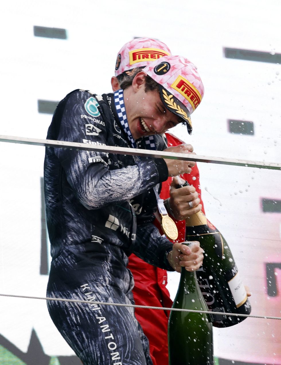 Kimi Antonelli celebrates his triumph at the Japanese Grand Prix
